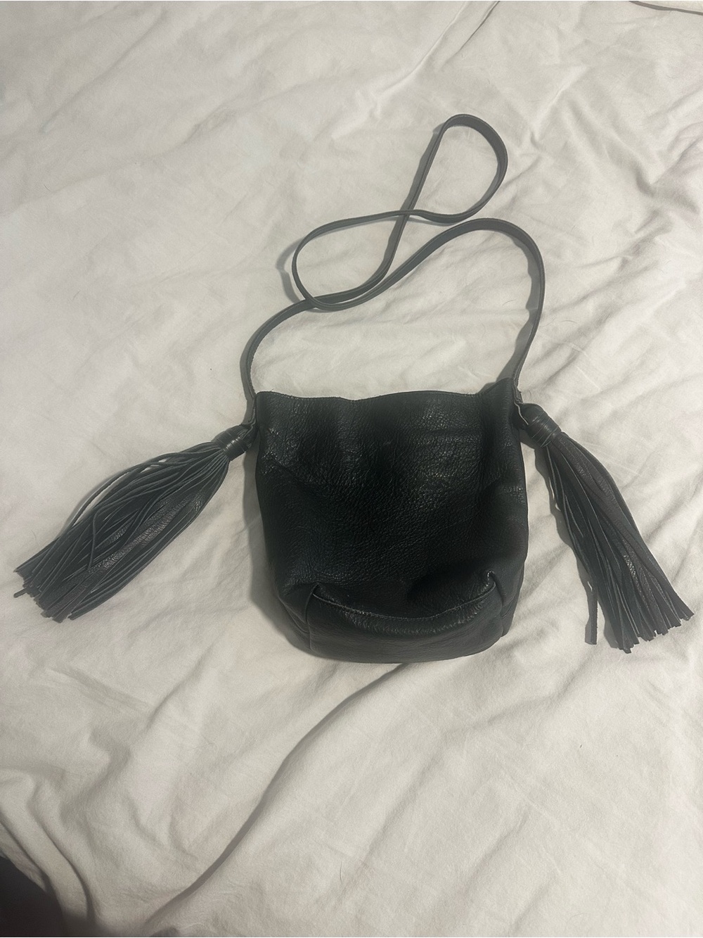 Monserat De Lucca Black Pebbled Leather Crossbody with Tassels - Picture 3 of 9